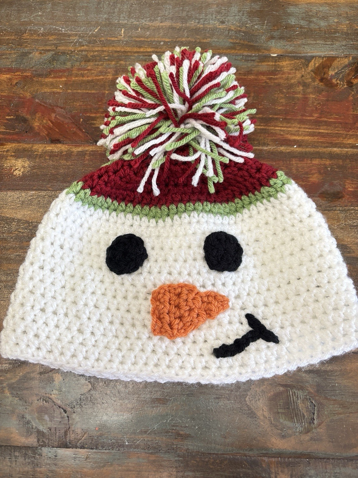 Hand Crocheted Snowman Beanie Hat Adult