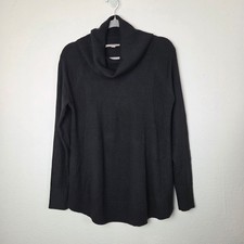 LOFT Women Black Cowl Neck Pullover Sweater Ribbed Side Panels Size S