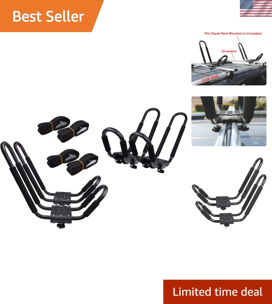Roof Carrier For 2 Kayaks &ndash; Easy Mount & Heavy-duty Design