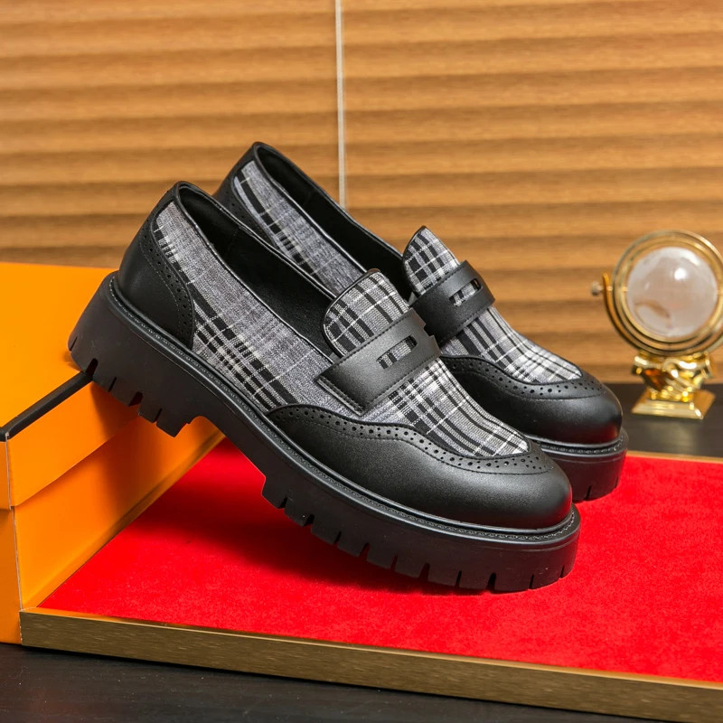 Zapatos informales de negocios de cuero para hombre plataforma suela de rejilla gruesa microfibra suave