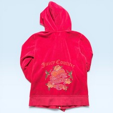 Juicy Couture Hoodie Womens Medium Pink Terry Couture Conquers All Full Zip Y2K