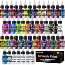 Airbrush Farben Set 43 Farben 5 Verd&uuml;nner 20 ml Acryl Metallic fluoreszierend