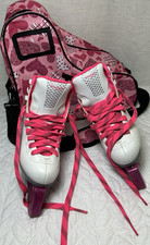 Riedell Sparkle Youth Figure Skates Size 1 White/Pink w/ Guards Bag
