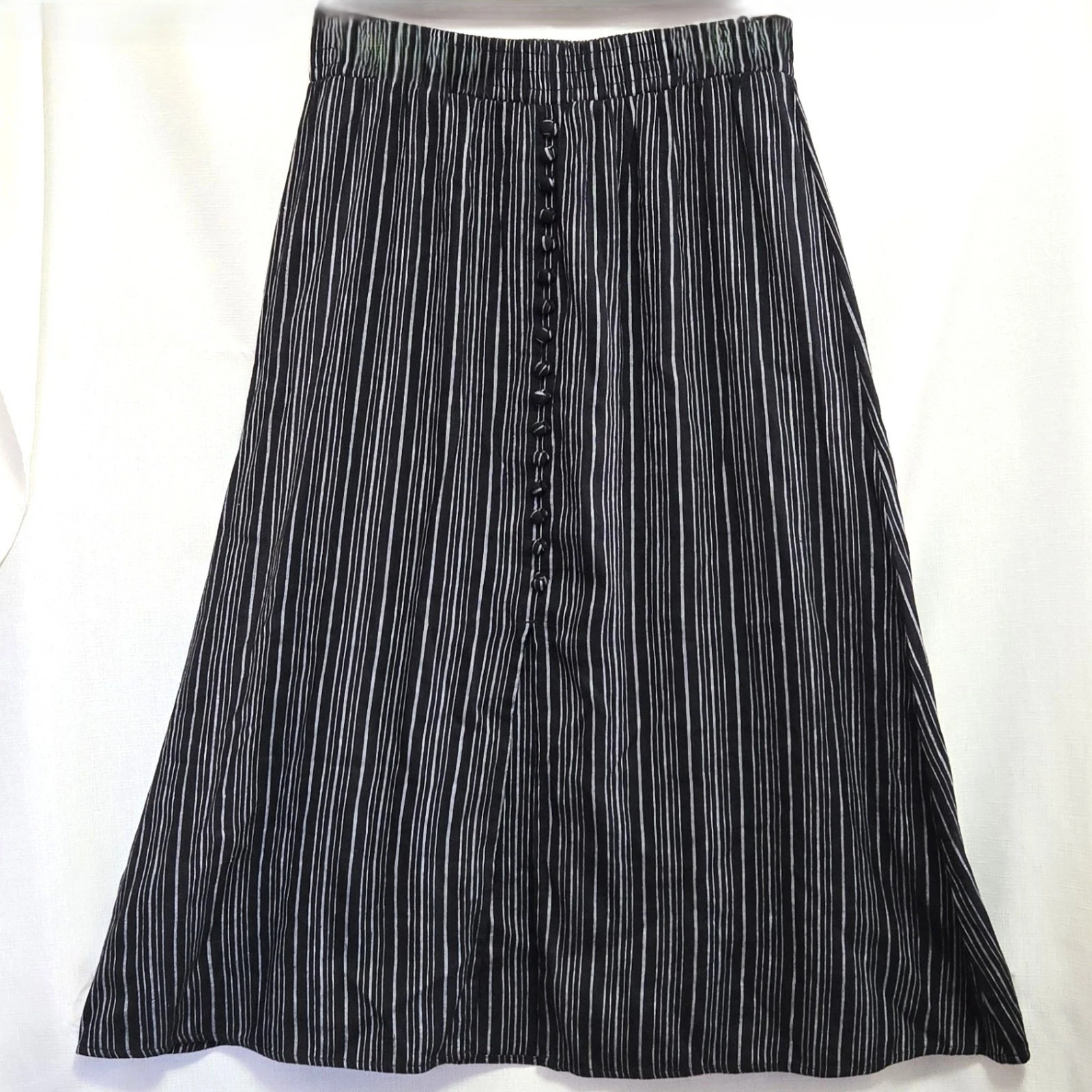 Ann Taylor LOFT Linen Blend, Black & White Striped, Midi A-Line Skirt. Size S