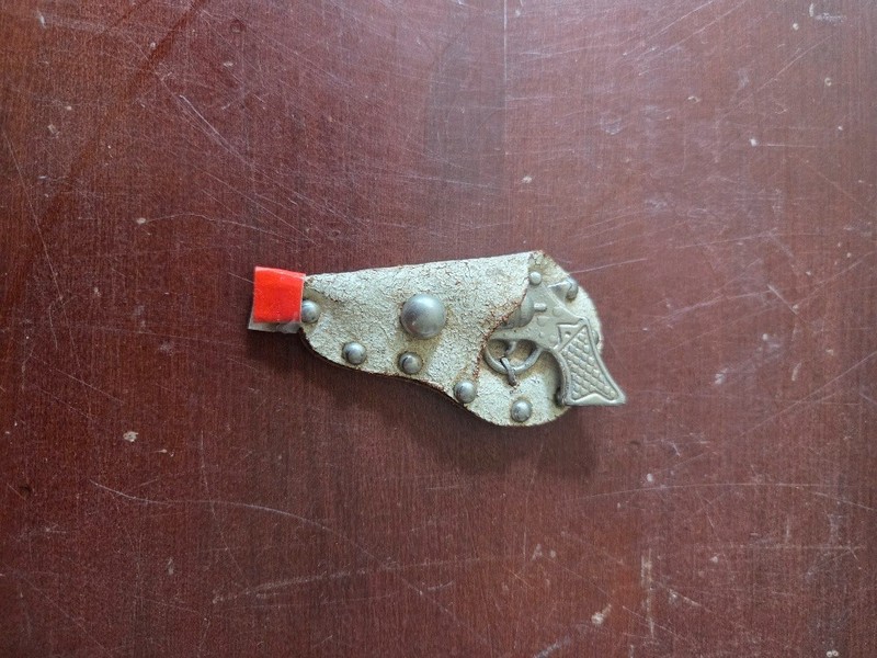 Antique 2.5" Mini Metal Toy Pistol inside Cool White Leather Holster VG - NR