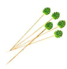 Bamboo Skewers Garnish Picks Green Leaf Tip 5" 12cm Cocktail Sticks Pack of 100