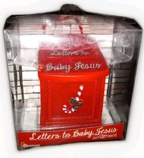 LETTERS TO BABY JESUS MAILBOX CHRISTMAS CERAMIC ORNAMENT SMALL RED