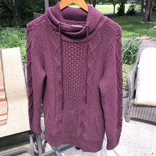 LL Bean Signature Funnel Neck Cable Knit Sweater Womens Size M Burgundy