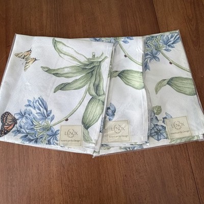 Lenox Butterfly Meadow Bloom Blue Cloth Napkins Set Of 3 Granny Core 7404 NEW