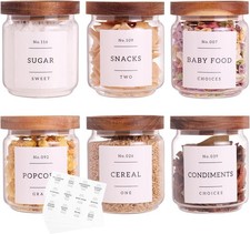 6 Set Glass Pantry Stora Jars with Acacia Airtight Lid - 15oz Thien