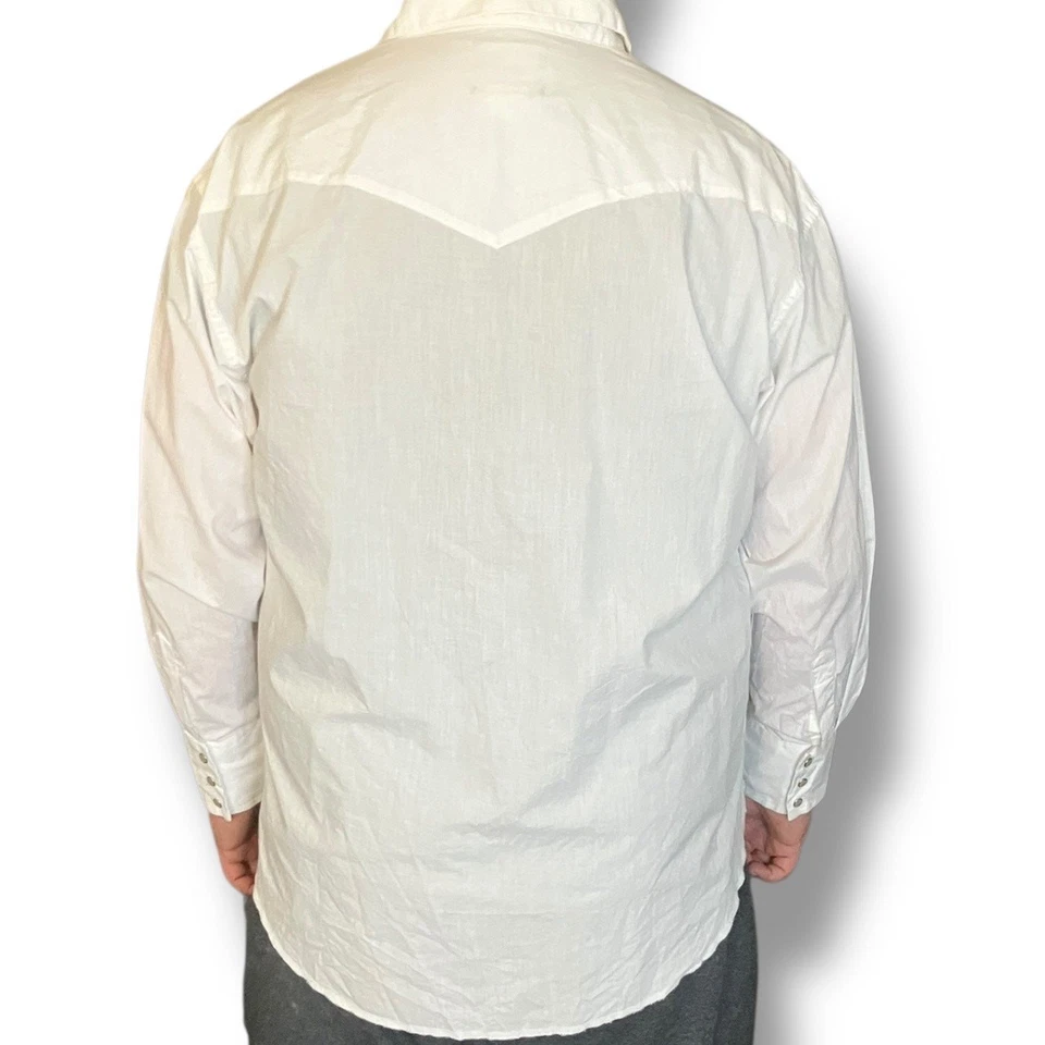 Camisa Wrangler Blanca Algodón Western Snap XL • Perla Snap Yugo Vaquero Genial Foto 2 de 4