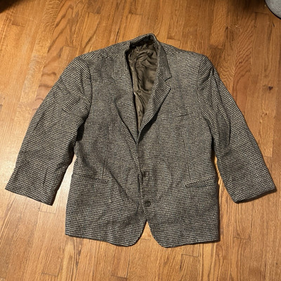 Vintage Korean Sulk Wool Harris Tweed Houndstooth Blazer 40R Brown Beige