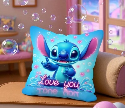 Doppelseitiger superweicher Kissenbezug mit Love You Stitch-Motiv Nr. 2. 45cm x 45cm