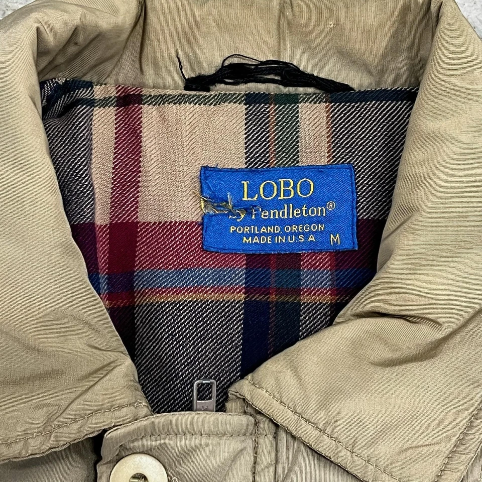 Vintage Lobo By Pendleton Jacket Mens Medium Tan Plaid Lined Bomber Made USA 80s - Image 4 of 4