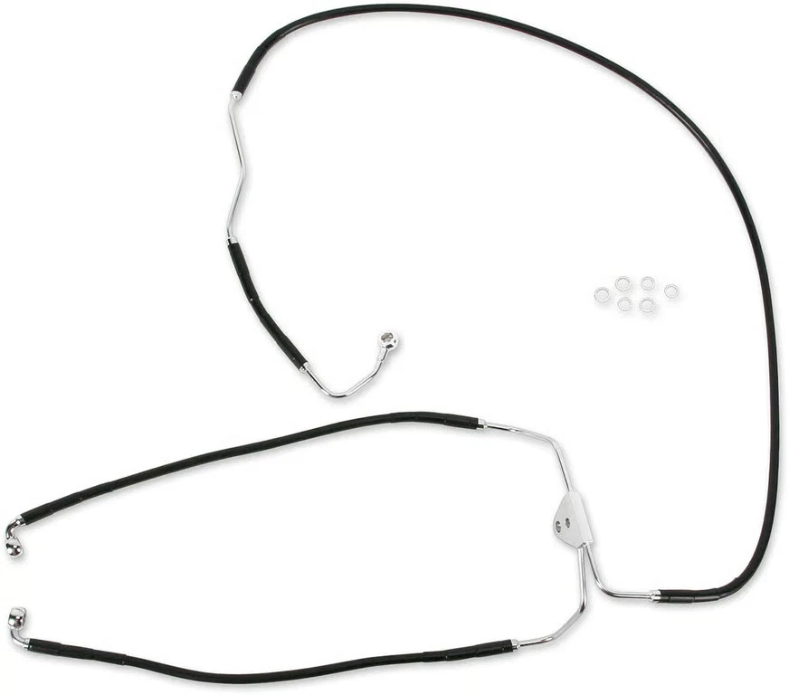 Kit de línea de freno delantero de acero inoxidable de longitud estándar Drag Specialties - negro Vi Foto 2 de 4