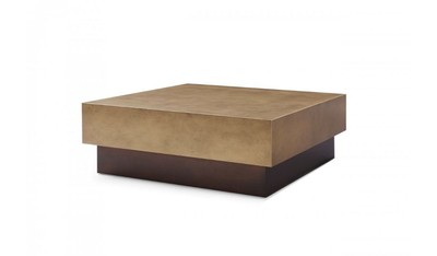 39'' Bronze and Brown Copper And Steel Square Block Coffee Table