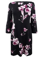 Lauren by Ralph Lauren Women's Floral-Print Bell Sleeve Dress (8, Black Multi)