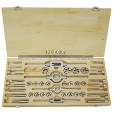 44 PIECE M2-M18 HIGH SPEED STEEL TAP DIE SET IN WOOD CASE 1011-0009