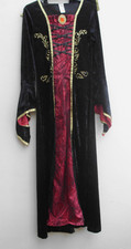 LADIES FANCY DRESS BLACK & RED & GOLD WITCH DRESS SIZE M