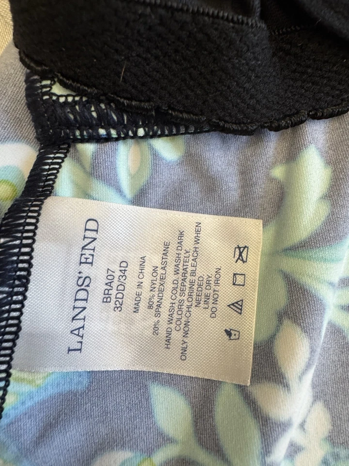 Lands' End Size 32DD/34D Blue Green Floral Tankini Top Underwire Bra Swimsuit - Image 4 of 4