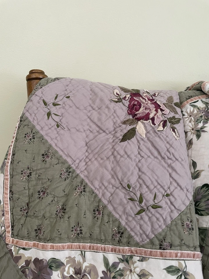 Edredón de retazos florales vintage 80x64 Cottagecore granja Shabby Chic ropa de cama Foto 3 de 4