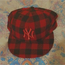 NY Logo Red & Black Plaid Baseball Cap Hat Un...