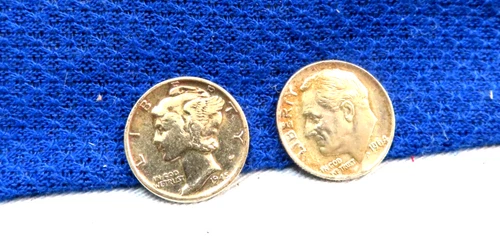 1945 MERCURY DIME & 1964 ROOSEVELT DIME, BOTH EXCEPTIONALLY NICE...FREE SHIPPING
