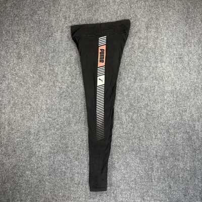 Puma Leggings Womens Medium M Black White Apricot Logo Running Yoga Active Pants