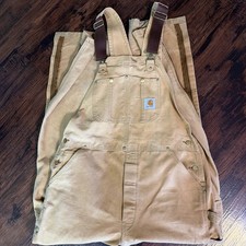 40 X 32 Carhartt Overalls Men Brown Canvas Dbl. Knee Bibs Work Carpenter Zip Leg