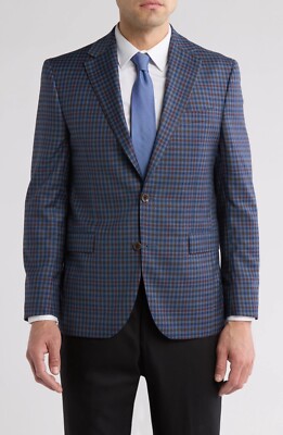 Jack Victor Esprit Men's Wool Sport Coat Jacket Blazer Checked Blue Size 36 R