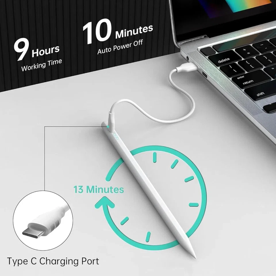 Lápiz óptico para iPad (2018-2025), Lápiz para iPad 11ª A16/10/9/8/7/6 Gen, Air Foto 2 de 4