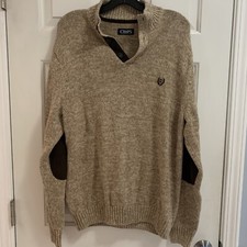 Chaps Sweater Mens Large Brown 1/4 Button Pullover Casual Knit Cotton EUC