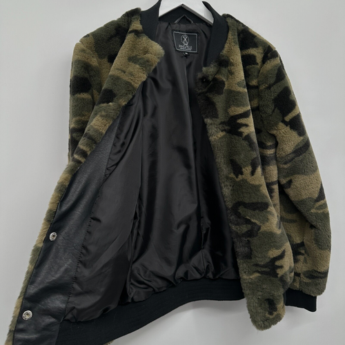 Rino & Pelle Bomber Jacket Faux Fur Camo Size 38 Small Womens Plush Streetwear - Picture 8 of 13