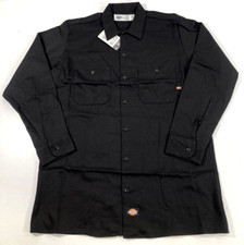 LARGE REG DICKIES MENS INDUSTRIAL COTTON LONG SLEEVE WORK SHIRT LL307 BLACK