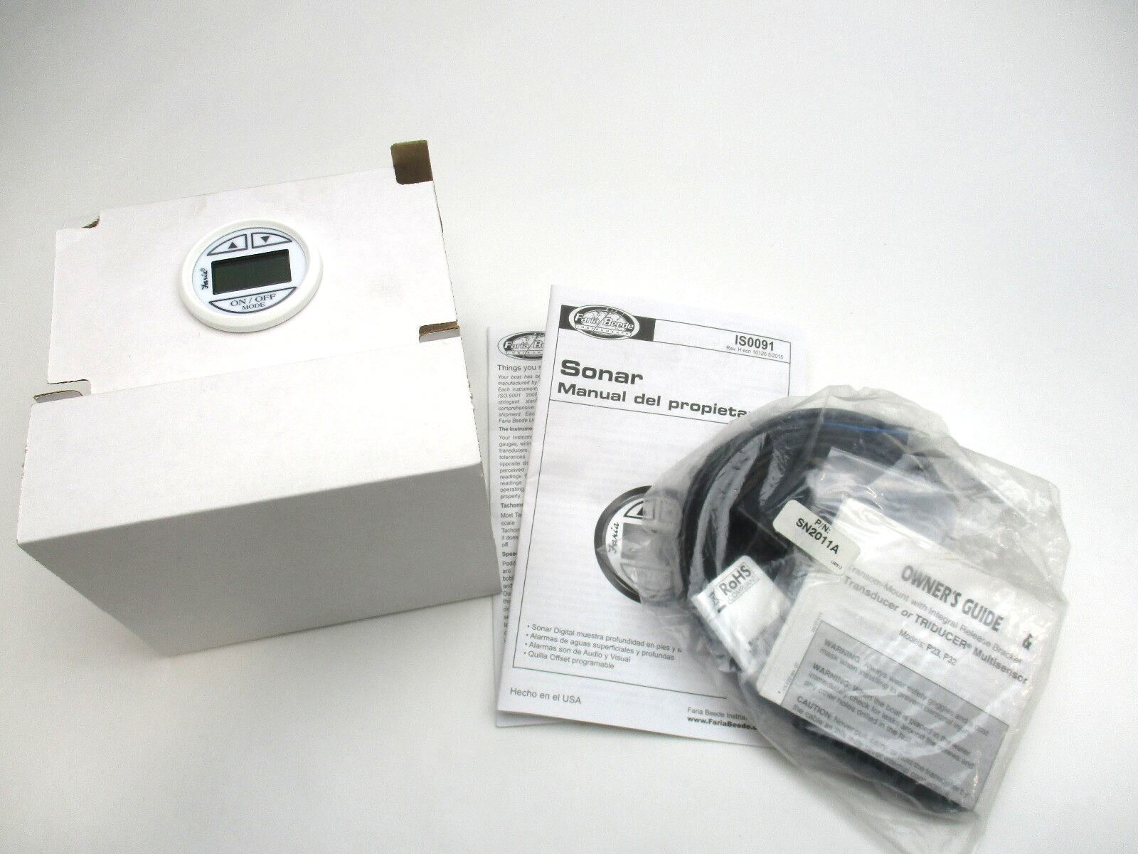 F13150 Faria Depth Sounder Transom Mounted Transducer with 199' of Depth Range