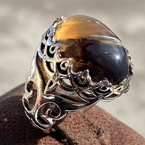 luxury 925 Sterling Silver Men's Ring with Yemen Agate Stone all sizes عقيق مصور
