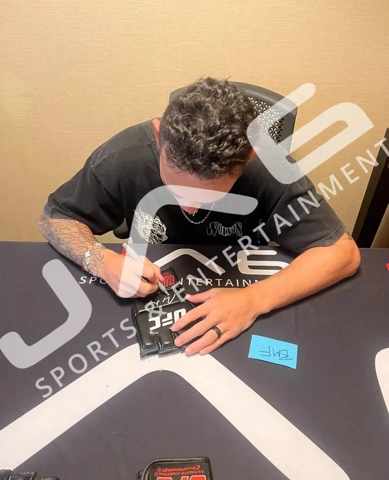 Max Holloway autographed signed framed glove UFC JSA Blessed Justin Gaethje - Image 2 of 2