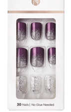 KISS IMPRESS PRESS ON NAILS ONE STEP MANICURE SHORT PURPLE SQUOVAL HEARTQUAKE