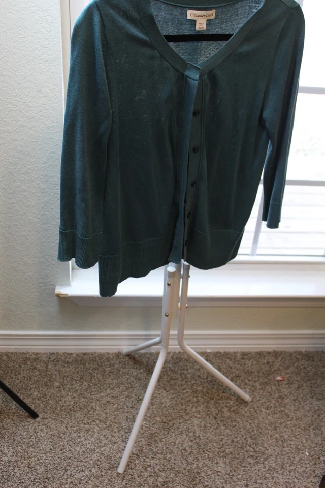 Coldwater Creek Teal Button Cardigan 3/4 Sleeve Sweater Silk Cotton Blend XS - Image 4 of 4