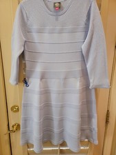VINCE CAMUTO DRESS WOMEN'S MESH A-LINE SIZE XL STRETCH PONTE LIGHT BLUE