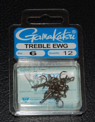 12 Pack Gamakatsu 77107 Extra Wide Gap (EWG) Bronze Treble Hooks - Size 6