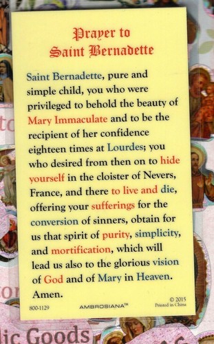Prayer to St. Saint Bernadette - Laminated Holy Card 800-1129 - Picture 3 of 3