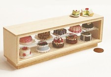 Dolls House Filled Large Glass Cake Display Natural Finish Counter 1:12 tumdee