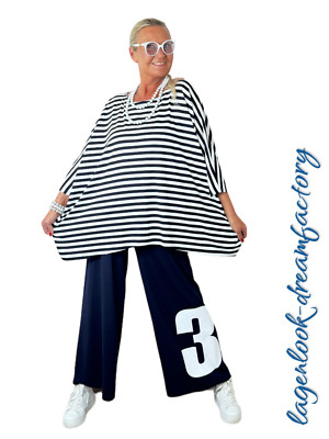 Myo-Lagenlook Jersey Marlenehose Culotte Marine Navy Print 42 44 46 48 50 52 54