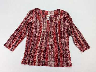 Ruby Rd Women's Top Size M Red Burnout Sheer Stretch Knit 3/4 Sleeve