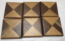 Set Of 6 Hand Made Wood Wooden Artist Square Drink Coaster Holder Design