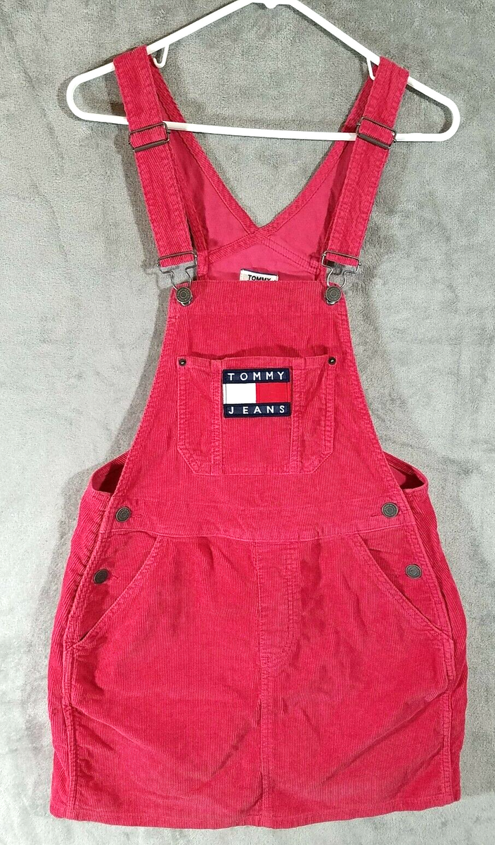 Tommy Jeans Dungaree Dress Womens Small S Red Corduroy Overalls Flag Casual Tommy Jeans Dungaree Dress Womens Small S Red Corduroy Overalls Flag Casual