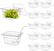 12 Pack Clear Food Storage Pans with Lids  Spoon - 1/6 Size, 4" Deep
