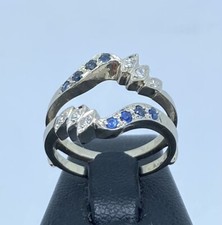 ANELLO DESIGN DONNA DIAMANTI E ZAFFIRI ORO BIANCO 14 KT 585 BRILLANTI ORO USATO