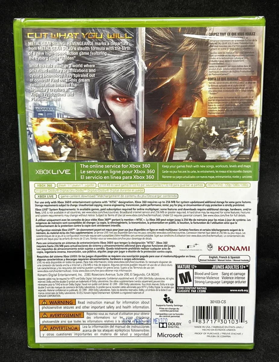 Metal Gear Rising: Revengeance (Xbox 360 / Plays on Xbox One /XSX ) BRAND  NEW 83717301035